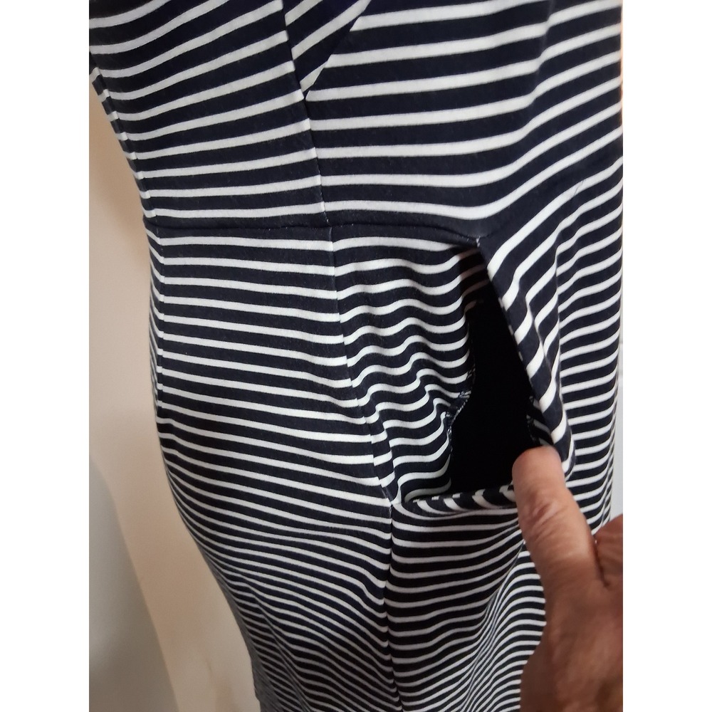 Lauren Ralph Lauren black White Striped Sleeveless Button Shoulder Sheath DressL - Picture 4 of 9